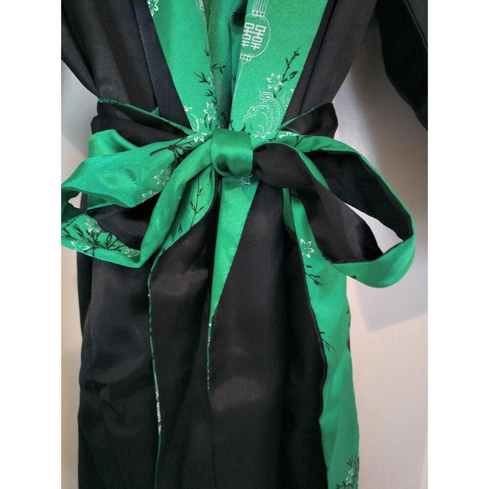 Reversible Satin Dragon Kimono Robe Green & Black Embroidered Vintage Style M - Picture 6 of 14
